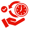 Clock and hand icon in red